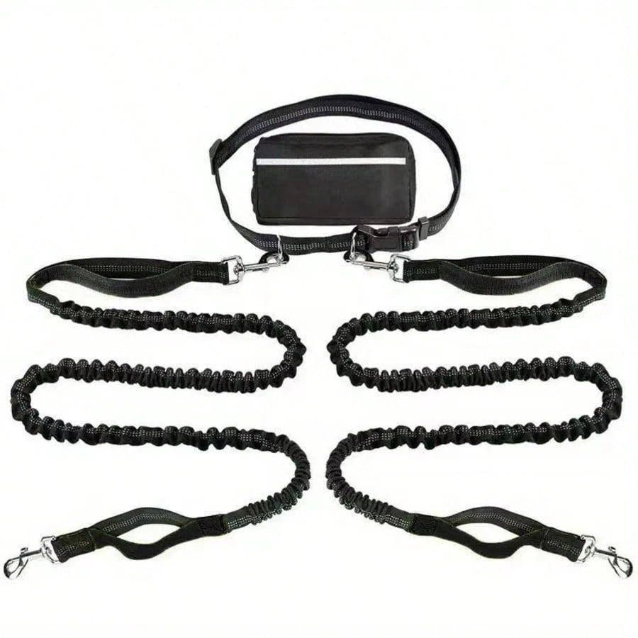 Hands-Free Dog Leash with Reflective Waist Pouch – Elastic Running Leash