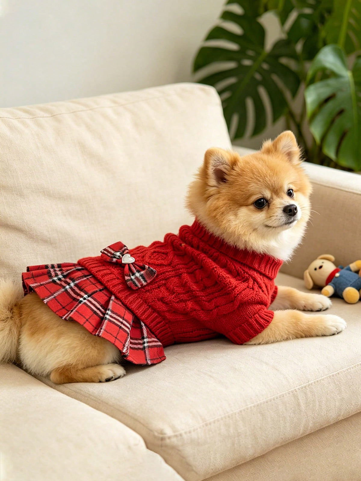 Dog Sweater Dress – High Collar Knitted Winter Outfit for Small Dogs