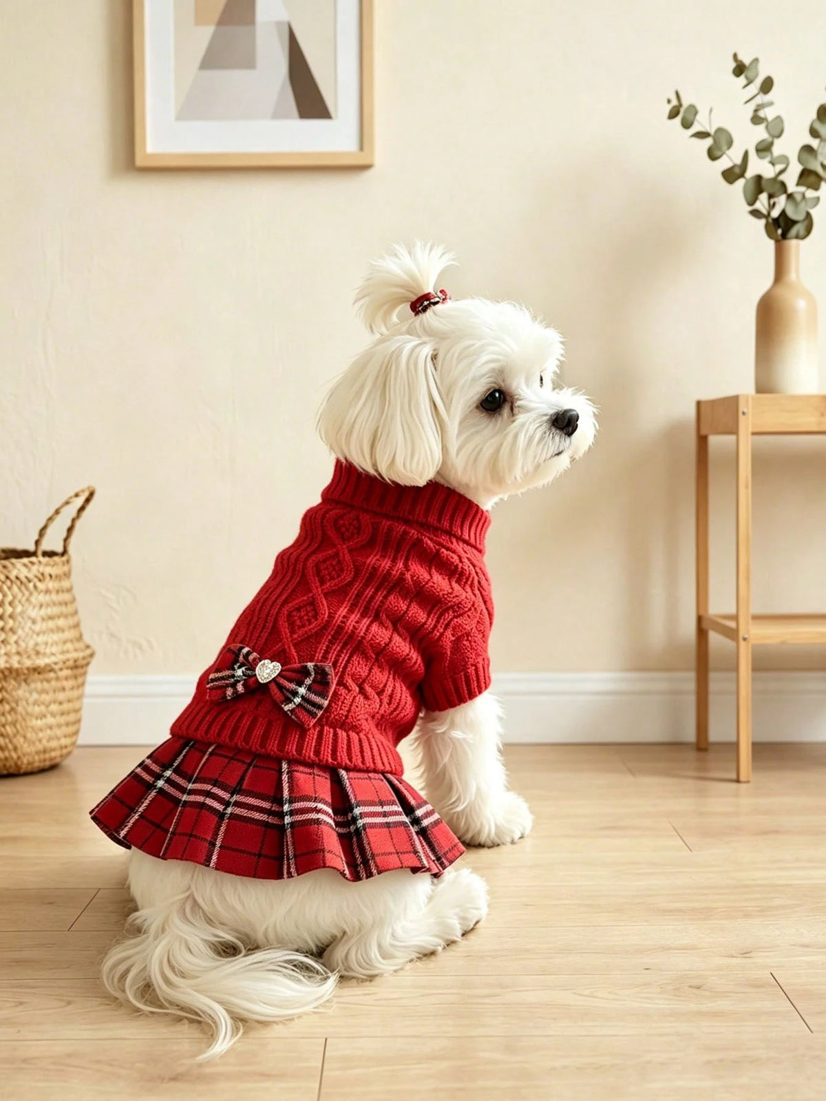 Dog Sweater Dress – High Collar Knitted Winter Outfit for Small Dogs