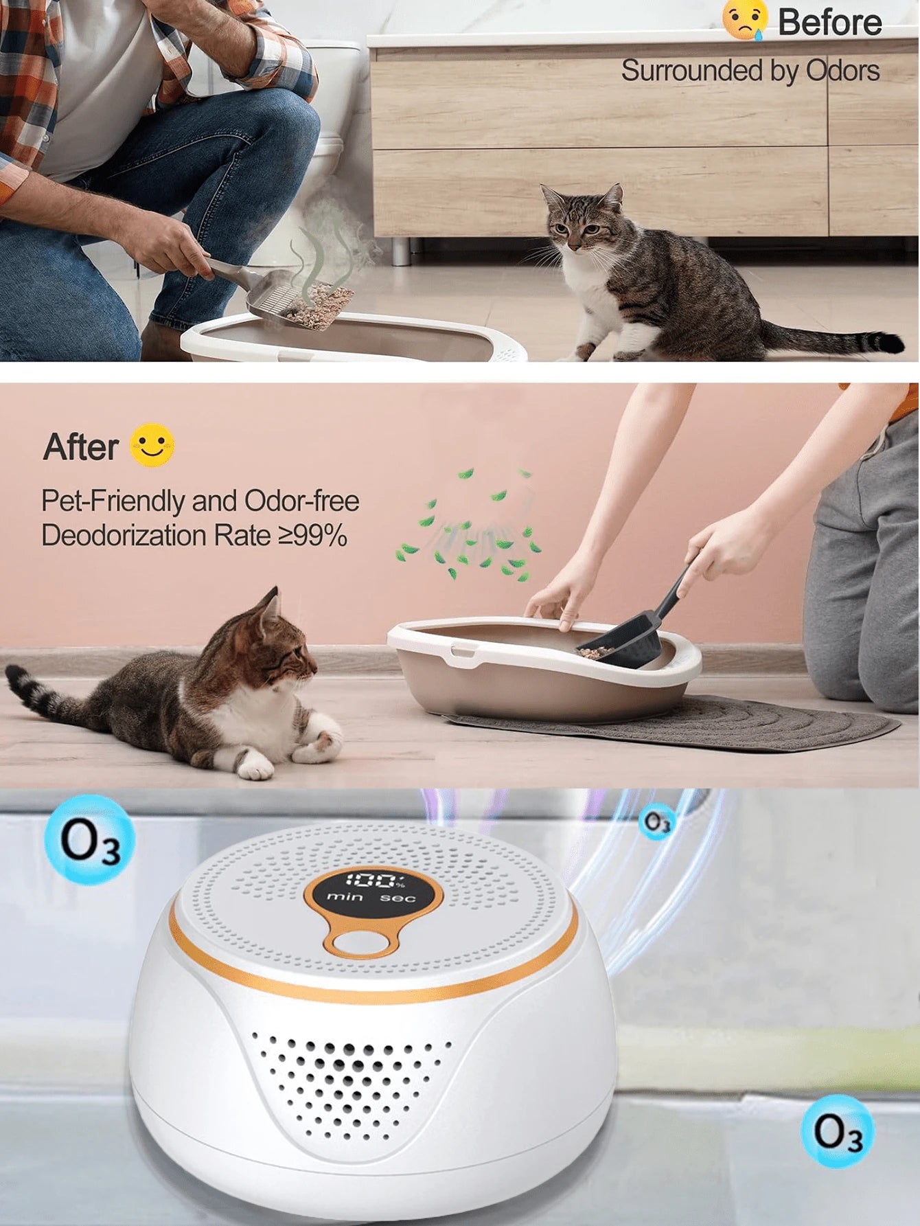 Pet Odor Eliminator | USB Rechargeable Cat & Dog Deodorizer