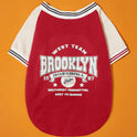 Red Colorblock Dog Cardigan – Baseball-Style Pet Sweater