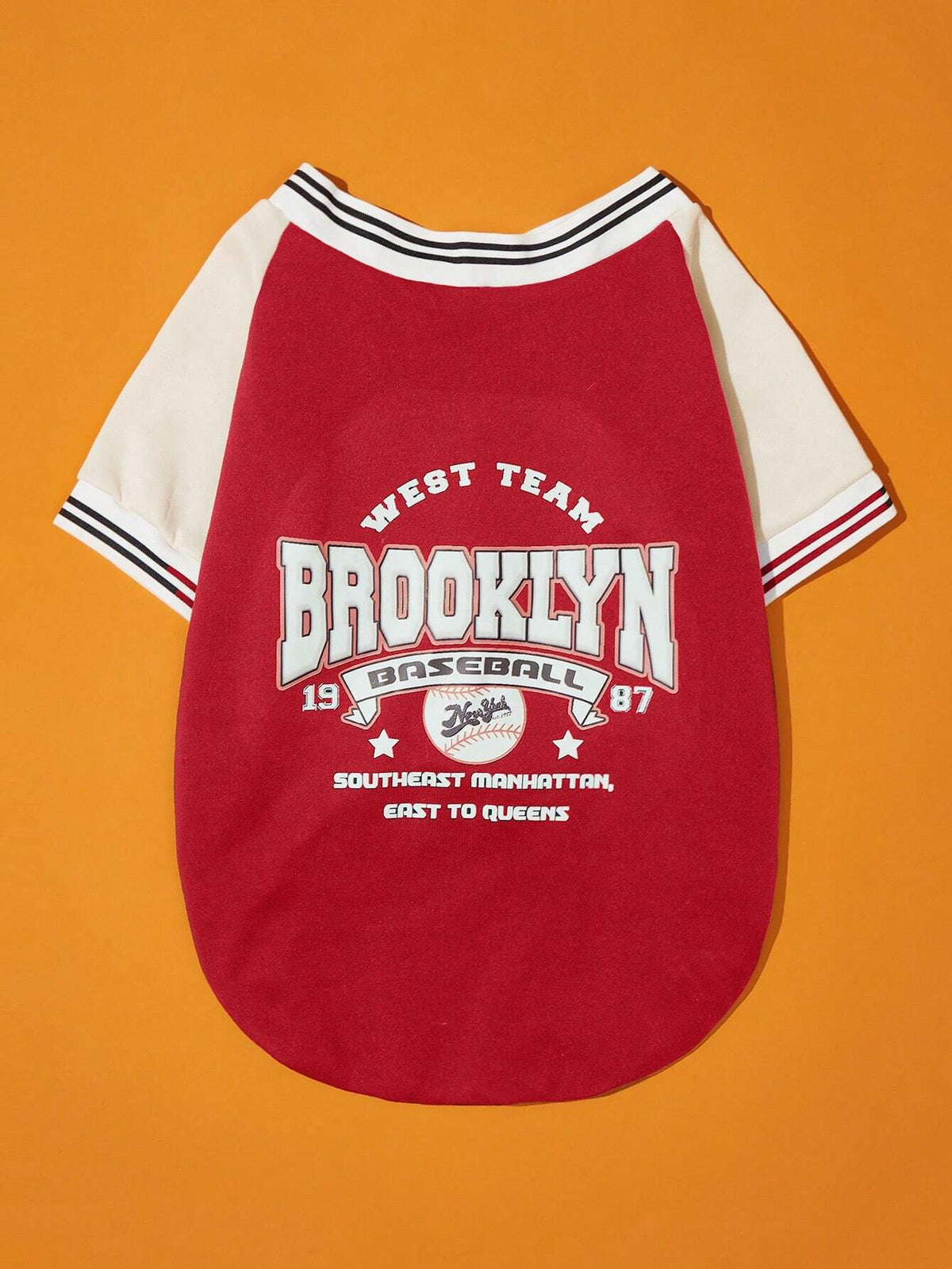 Red Colorblock Dog Cardigan – Baseball-Style Pet Sweater
