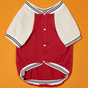 Red Colorblock Dog Cardigan – Baseball-Style Pet Sweater