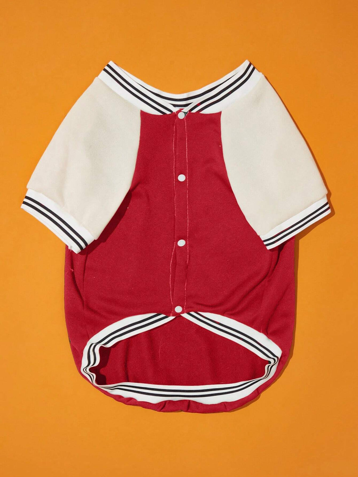 Red Colorblock Dog Cardigan – Baseball-Style Pet Sweater