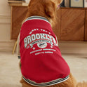 Red Colorblock Dog Cardigan – Baseball-Style Pet Sweater