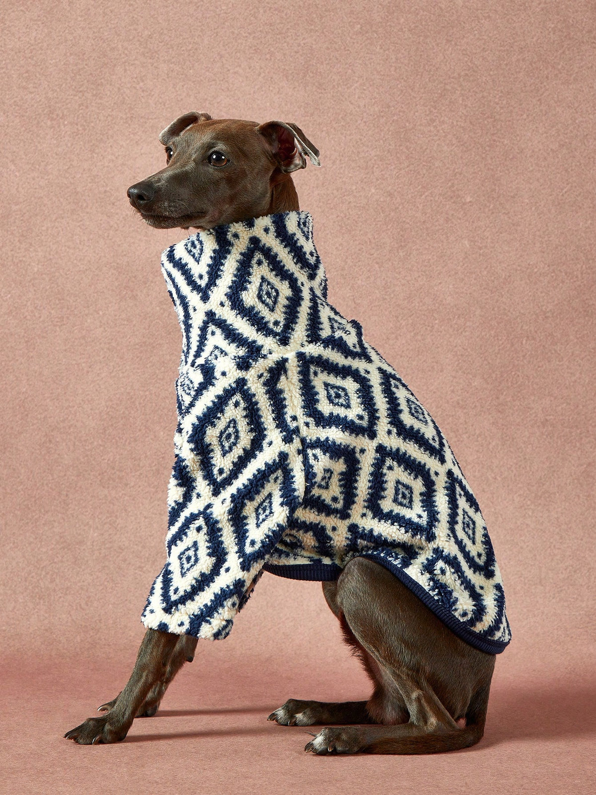 Geometric Pattern Dog Sweatshirt – Warm Plush High-Neck Pet Sweater