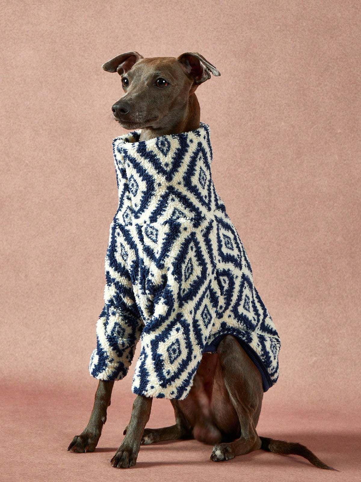 Geometric Pattern Dog Sweatshirt – Warm Plush High-Neck Pet Sweater