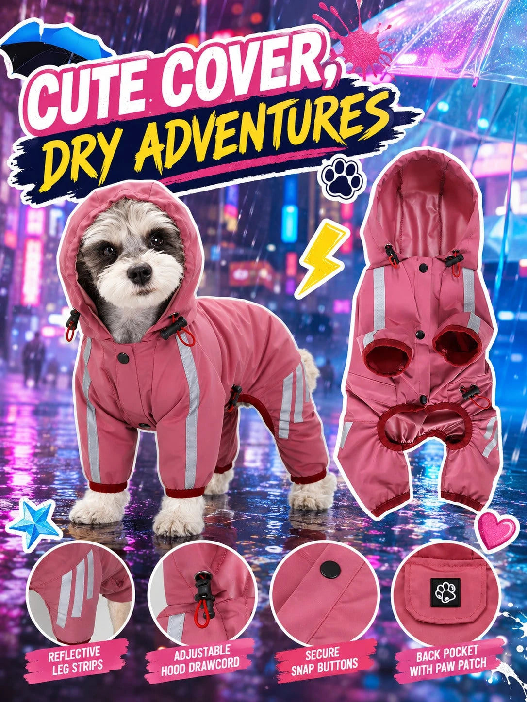 Full-Body Waterproof Dog Raincoat – Hooded Reflective Jacket