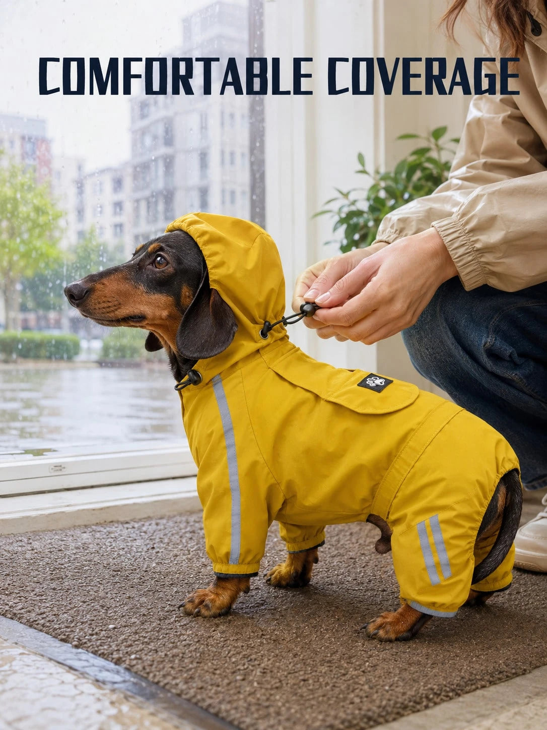Full-Body Waterproof Dog Raincoat – Hooded Reflective Jacket