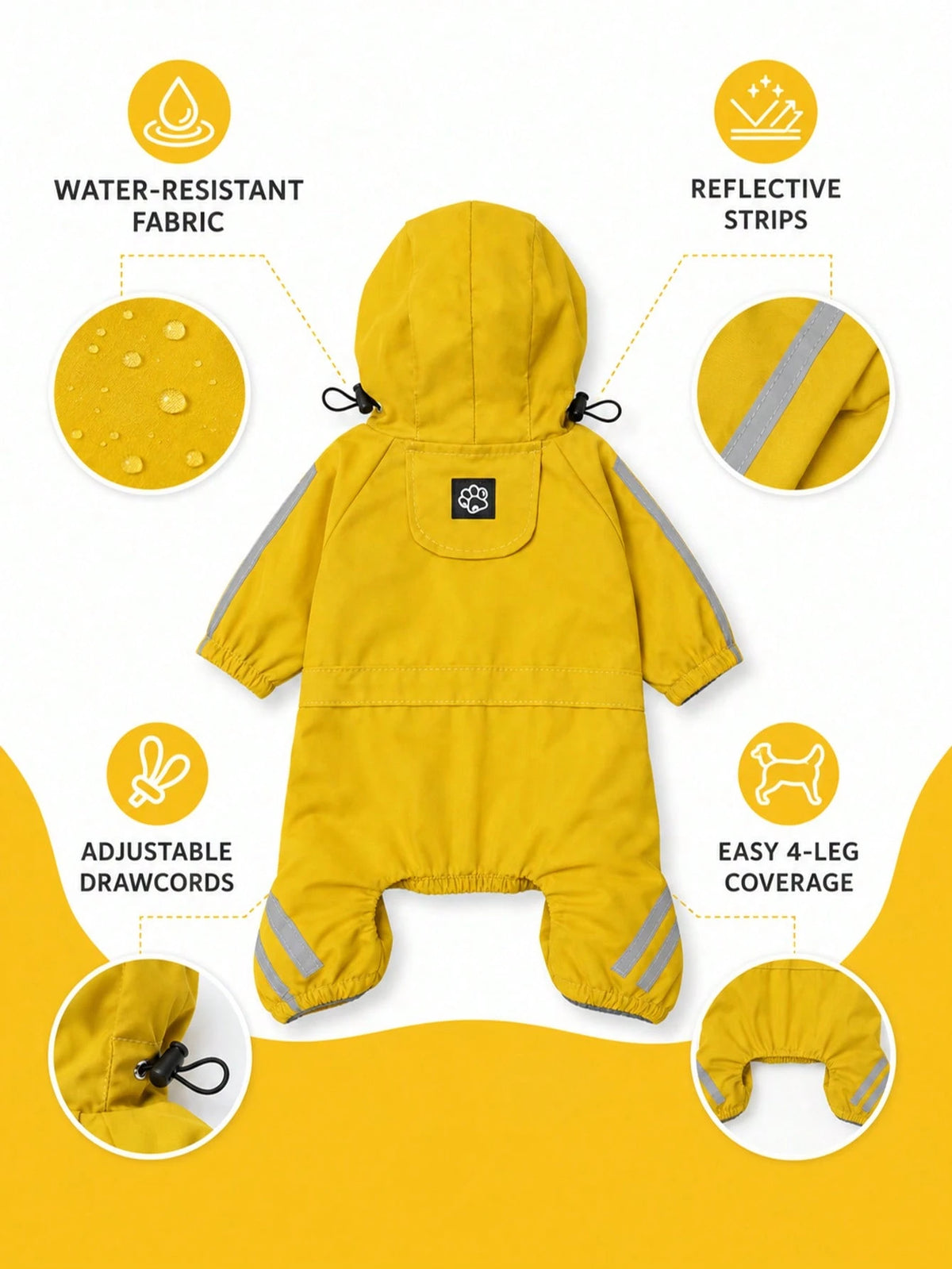Full-Body Waterproof Dog Raincoat – Hooded Reflective Jacket