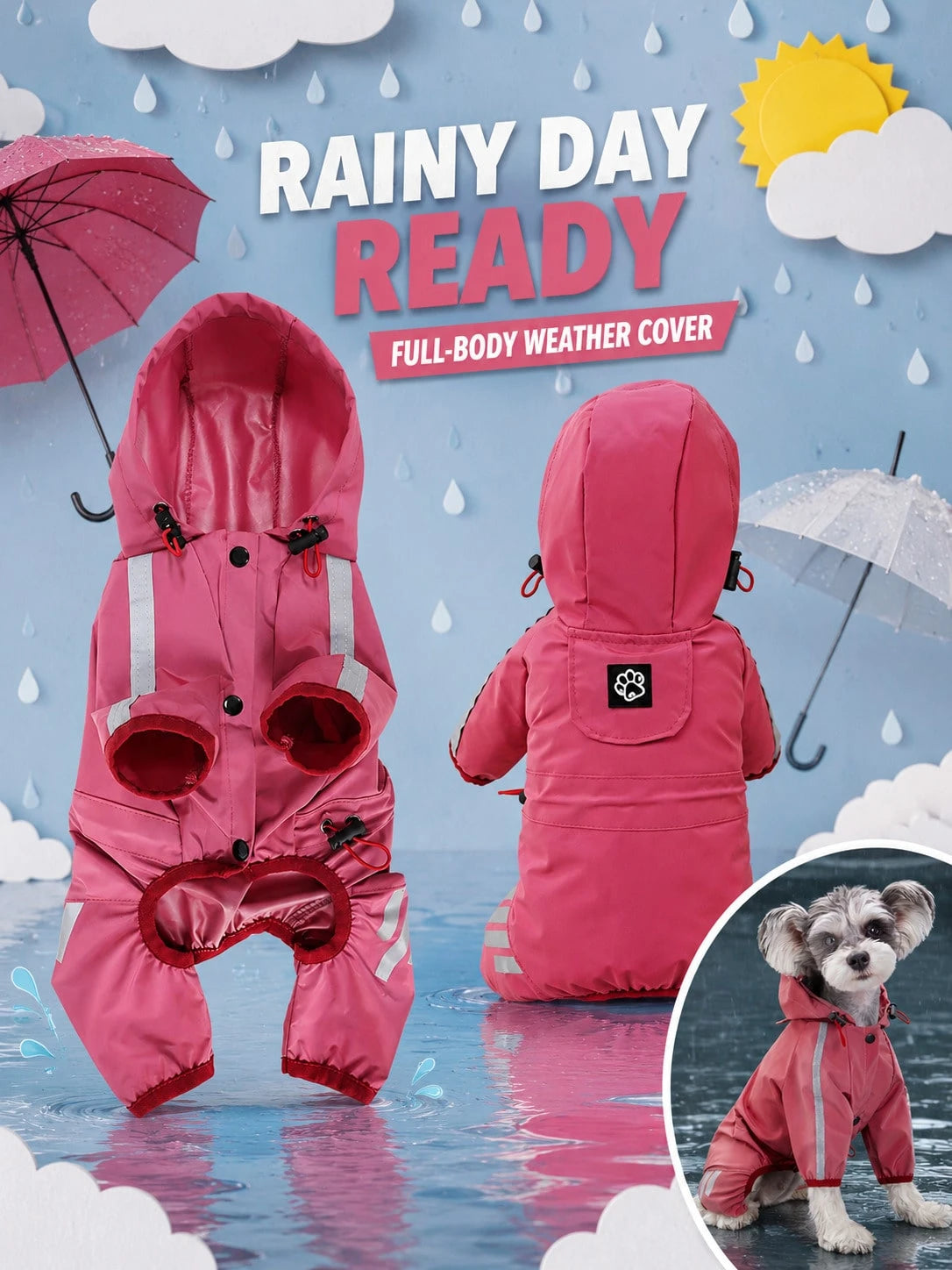 Full-Body Waterproof Dog Raincoat – Hooded Reflective Jacket
