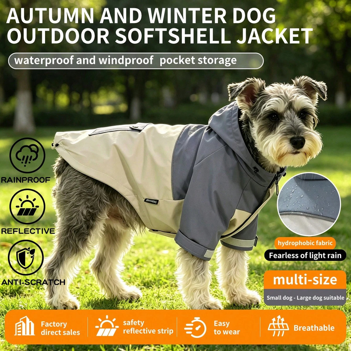 Water-Resistant Dog Windbreaker Jacket – Hooded Reflective Coat