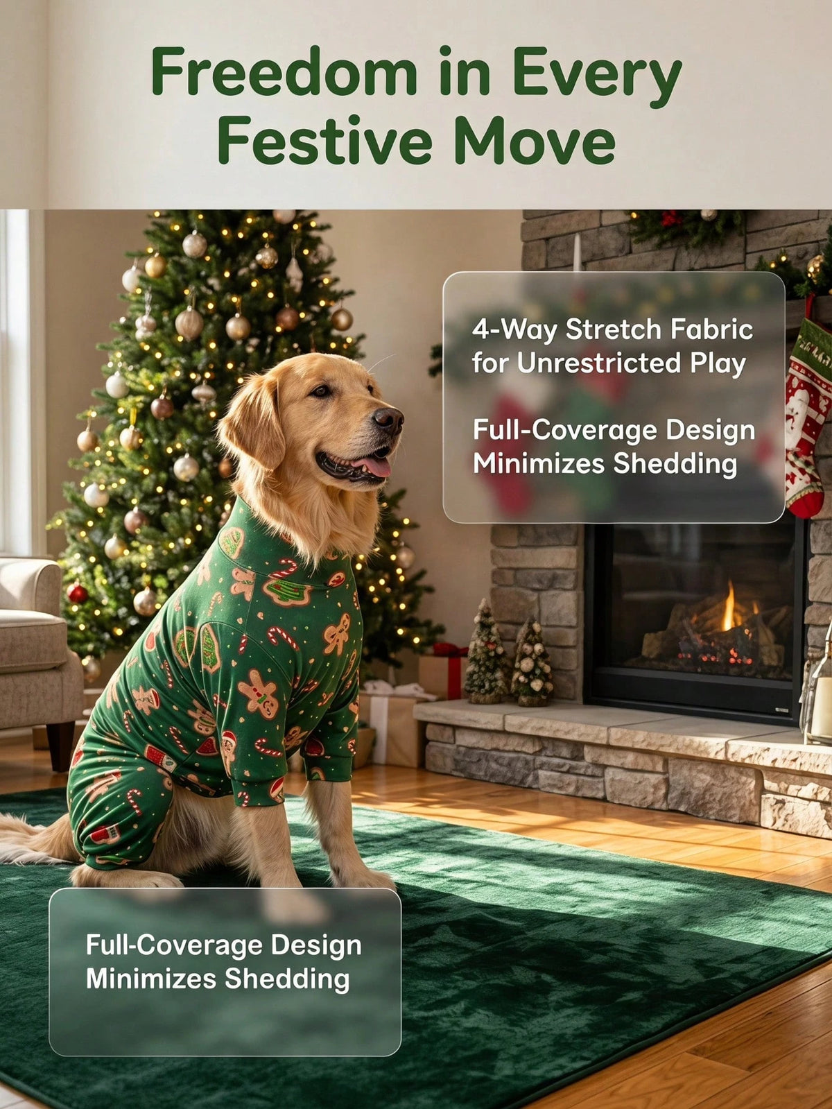 Christmas Dog Pajamas – Soft Full-Coverage Pet Jumpsuit