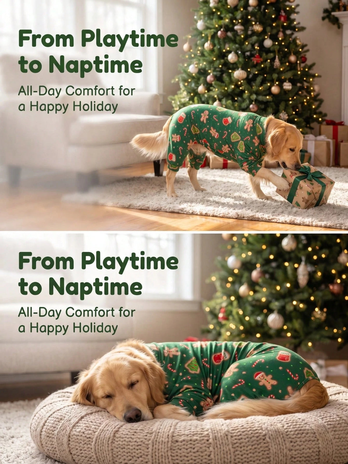 Christmas Dog Pajamas – Soft Full-Coverage Pet Jumpsuit