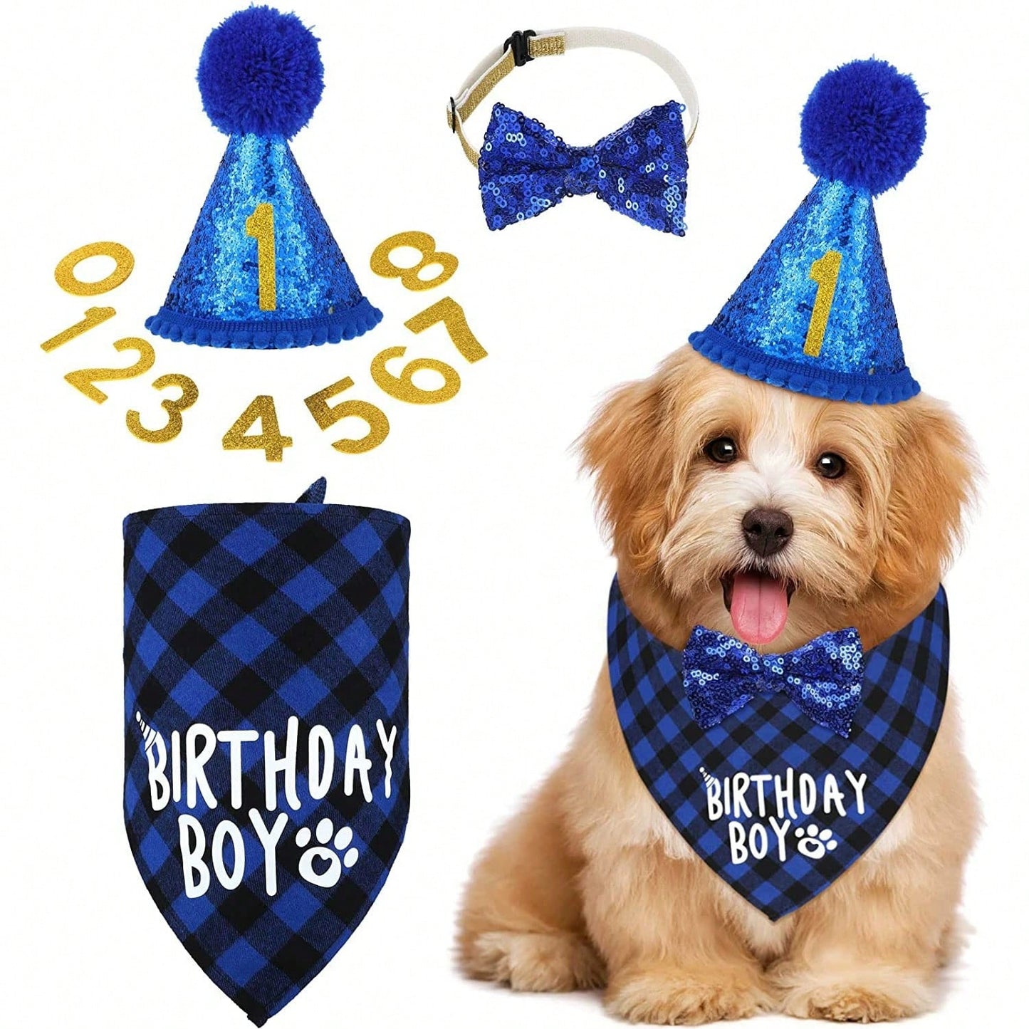 Pet Birthday Party Decoration Set | Hat, Bandana, Bow Tie & Banner