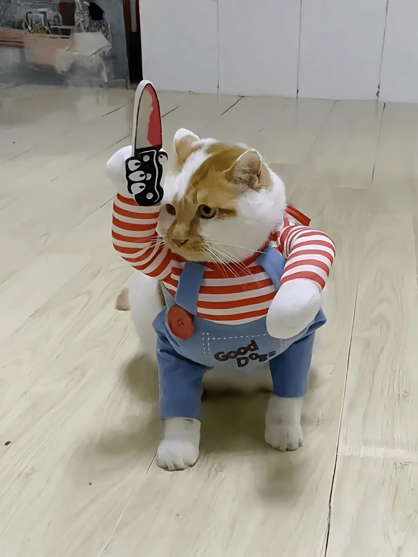 Funny Pet Costume Hoodie with Toy Knife Prop | Halloween Pet Outfit
