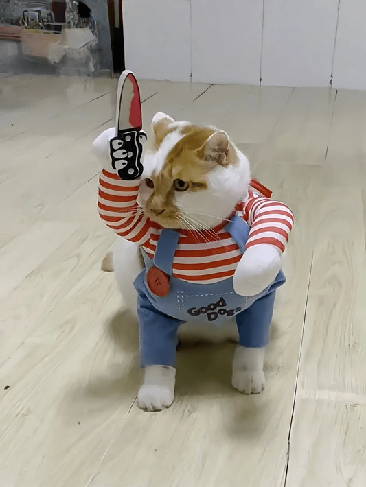 Funny Pet Costume Hoodie with Toy Knife Prop | Halloween Pet Outfit