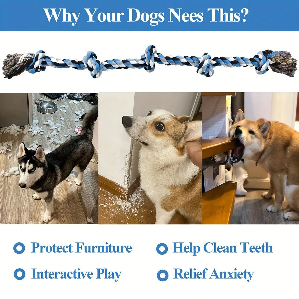 Heavy Duty Dog Rope Toy | Tug & Chew Toy for All Dogs