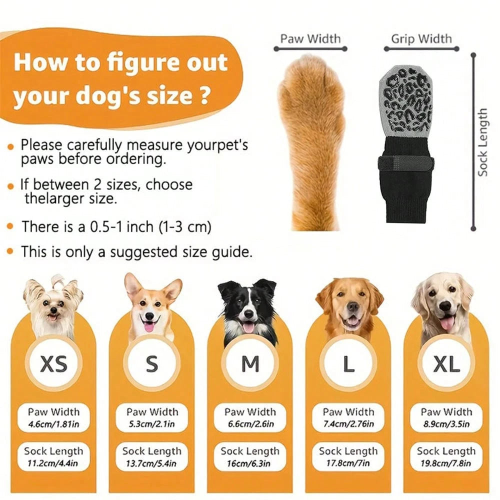 Non-Slip Dog Socks – Paw Protection & Anti-Lick Socks | 4 Pcs