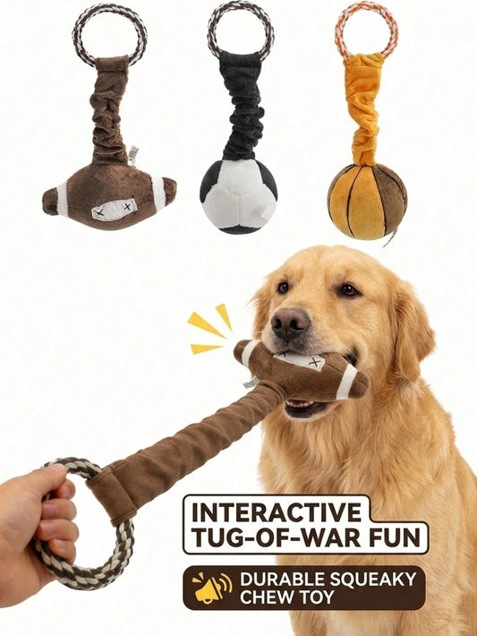 Interactive Squeaky Sports Ball Dog Toy | Football, Basketball & Rugby Plush Toy