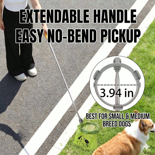 Long Handle Dog Poop Scooper with poop bags – Foldable Pet Waste Collector