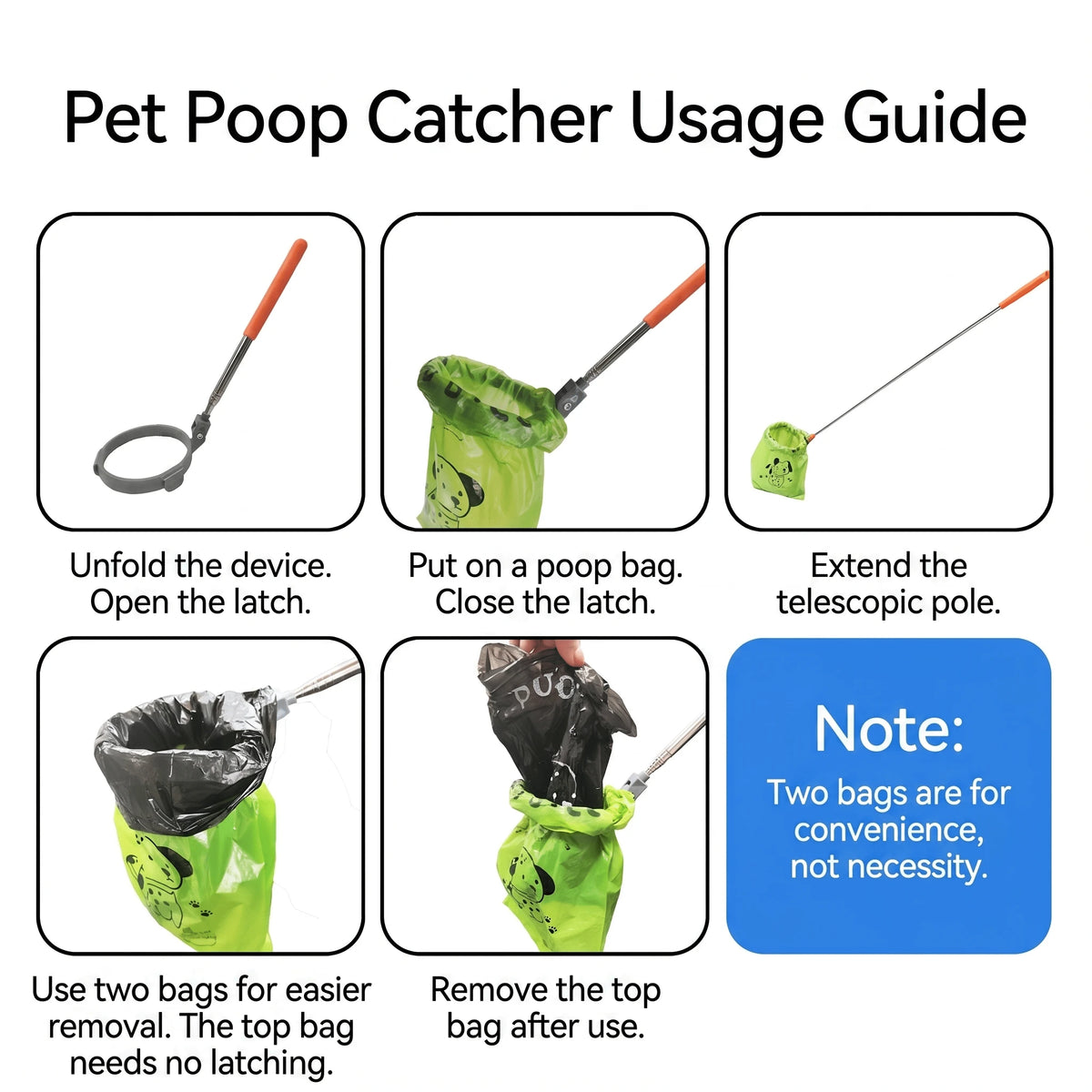 Long Handle Dog Poop Scooper with poop bags – Foldable Pet Waste Collector
