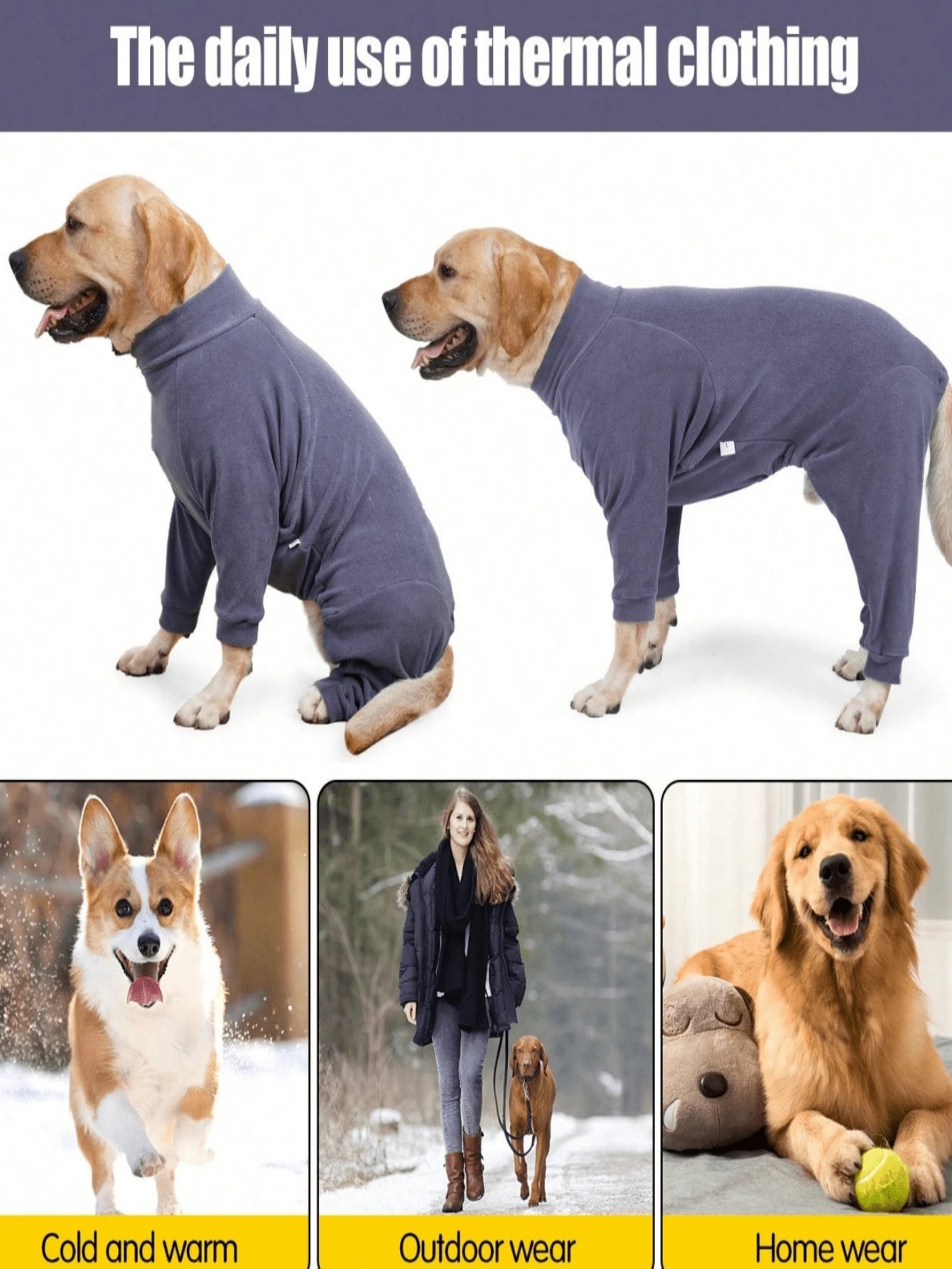 4-Leg Dog Winter Pajamas | Soft Warm Bodysuit for Medium & Large Dogs