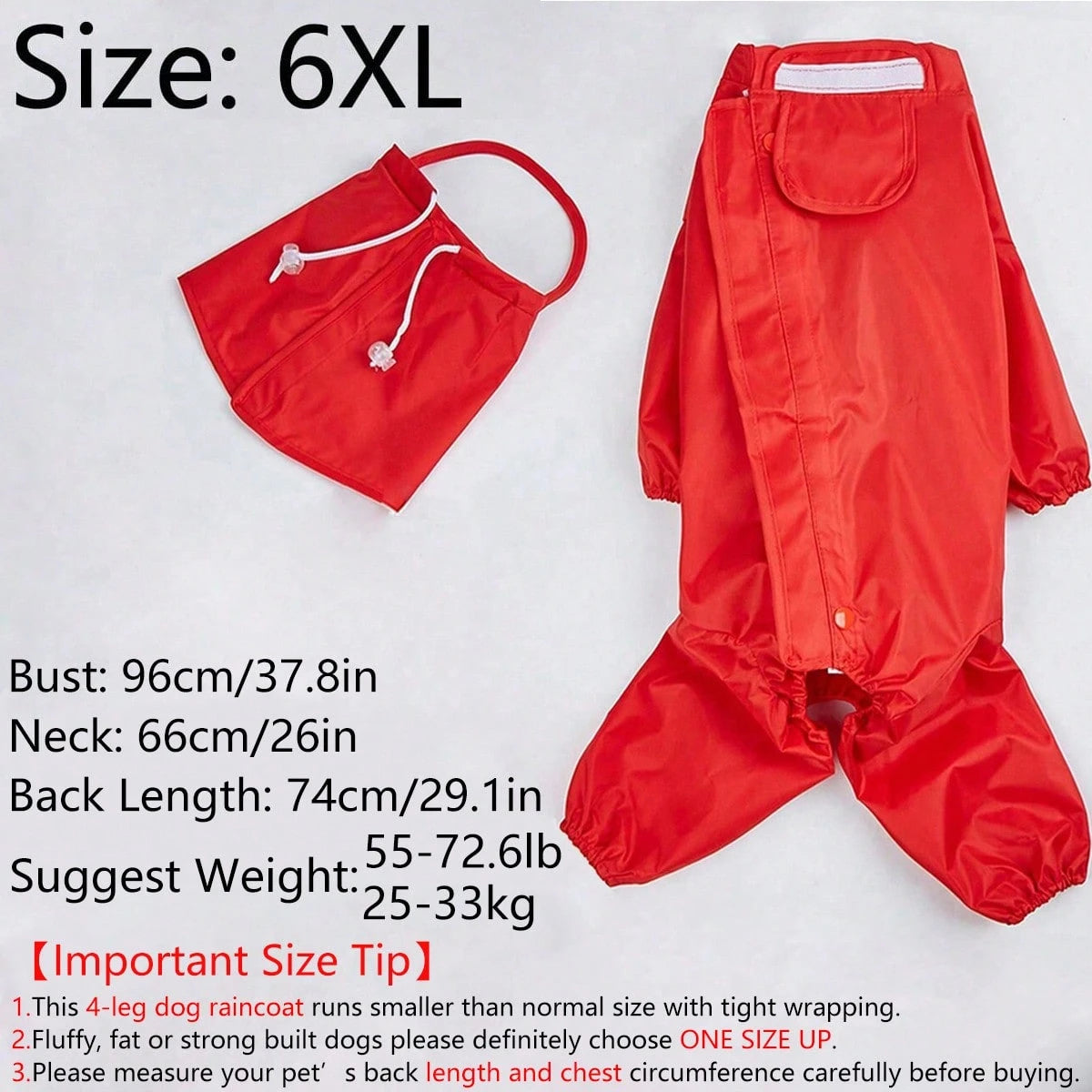 Waterproof Dog Raincoat for Large Dogs | Hooded Rain Jacket with Full Coverage