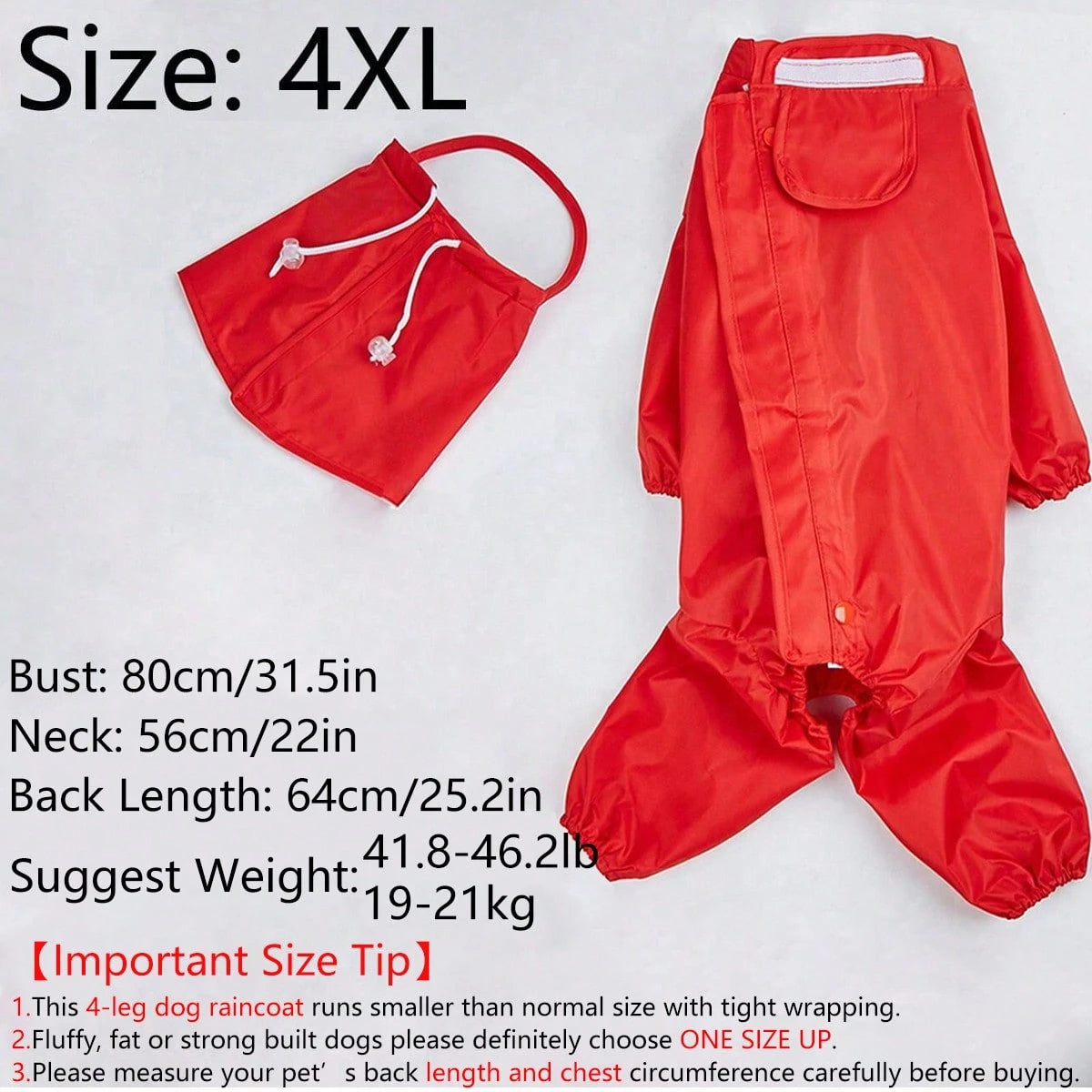 Waterproof Dog Raincoat for Large Dogs | Hooded Rain Jacket with Full Coverage