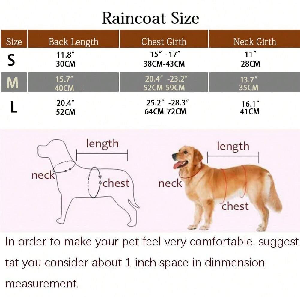 Large Waterproof Dog Raincoat with Reflective Strips & Adjustable Hood