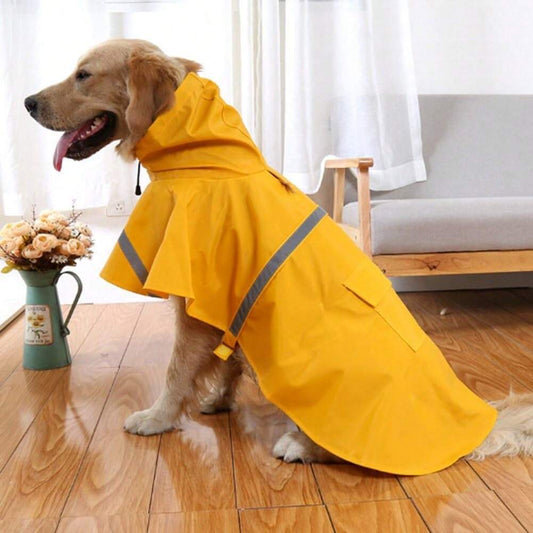 Large Waterproof Dog Raincoat with Reflective Strips & Adjustable Hood