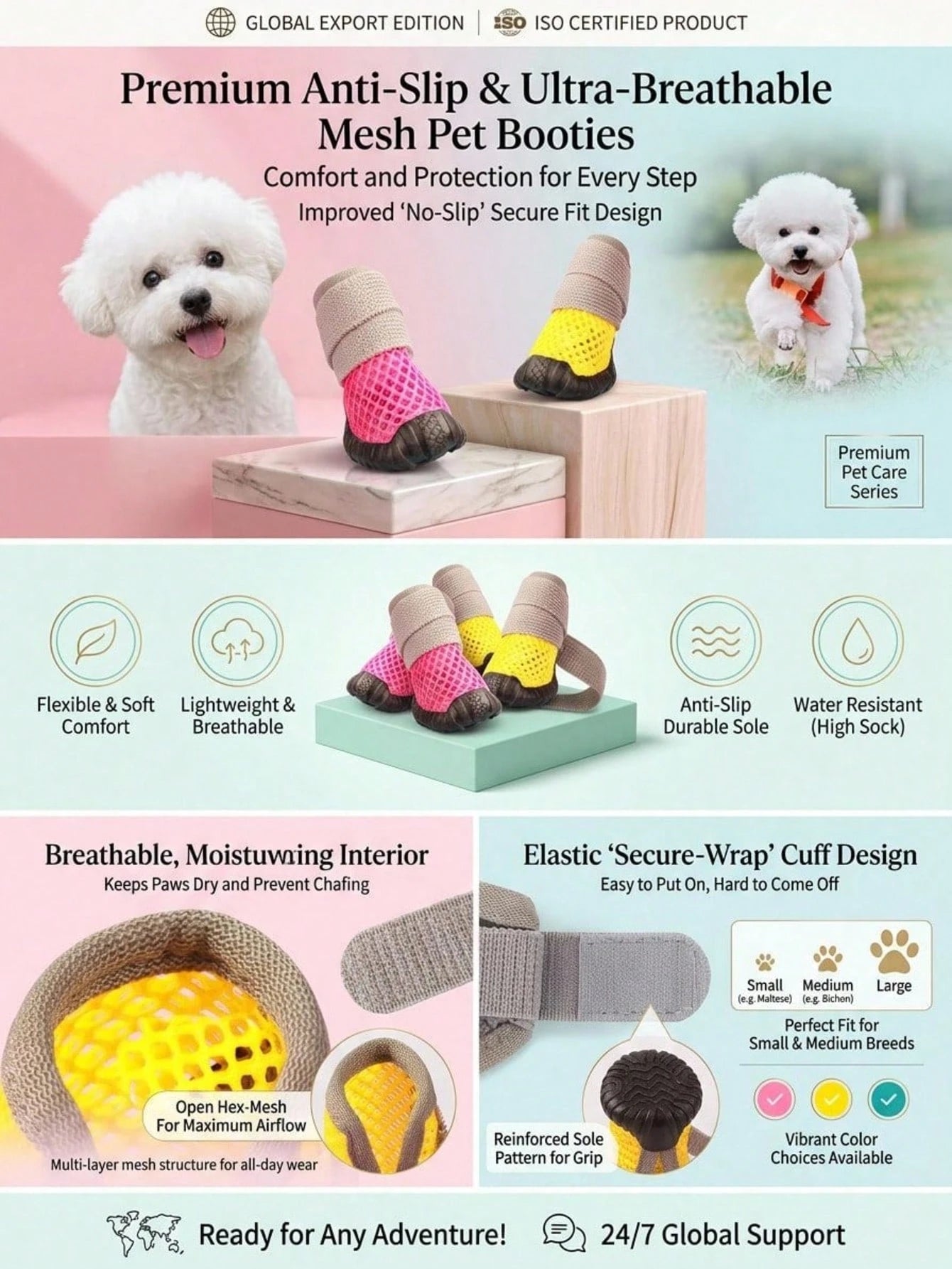 Breathable Mesh Dog Shoes | Non-Slip Summer Sandals for Dogs (set of 4)
