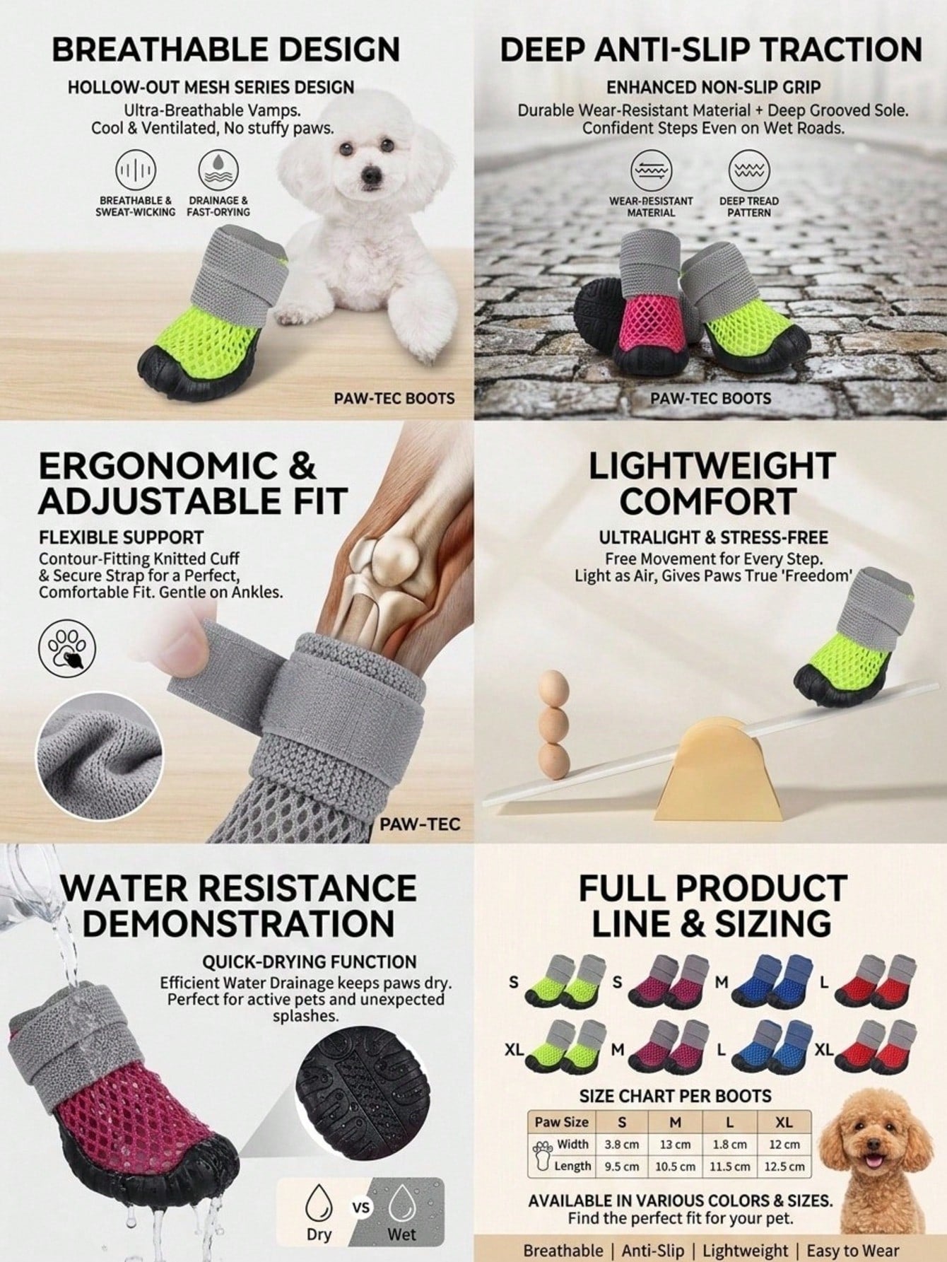 Breathable Mesh Dog Shoes | Non-Slip Summer Sandals for Dogs (set of 4)