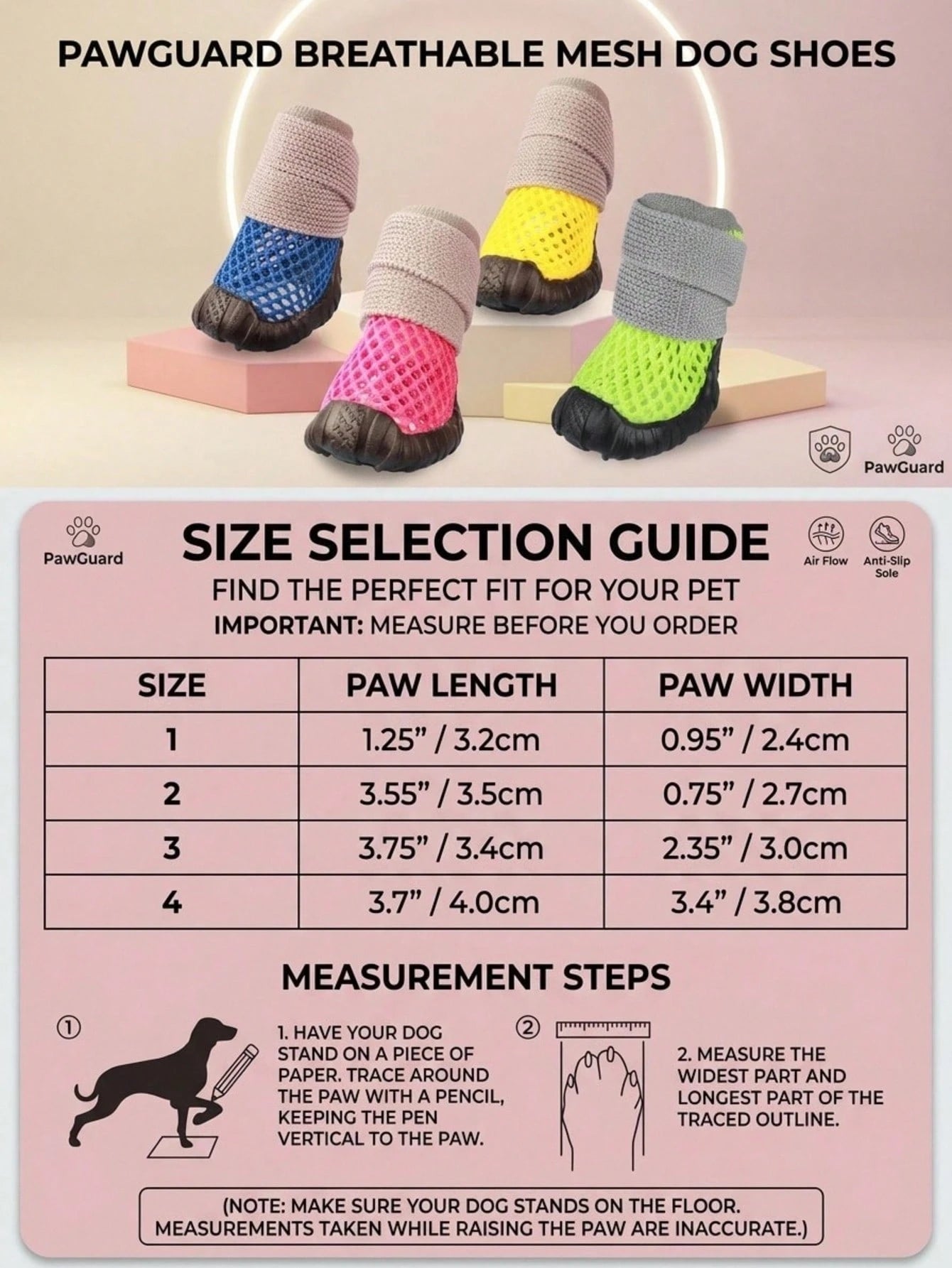 Breathable Mesh Dog Shoes | Non-Slip Summer Sandals for Dogs (set of 4)