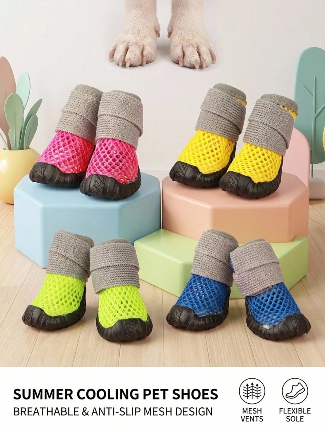 Breathable Mesh Dog Shoes | Non-Slip Summer Sandals for Dogs (set of 4)