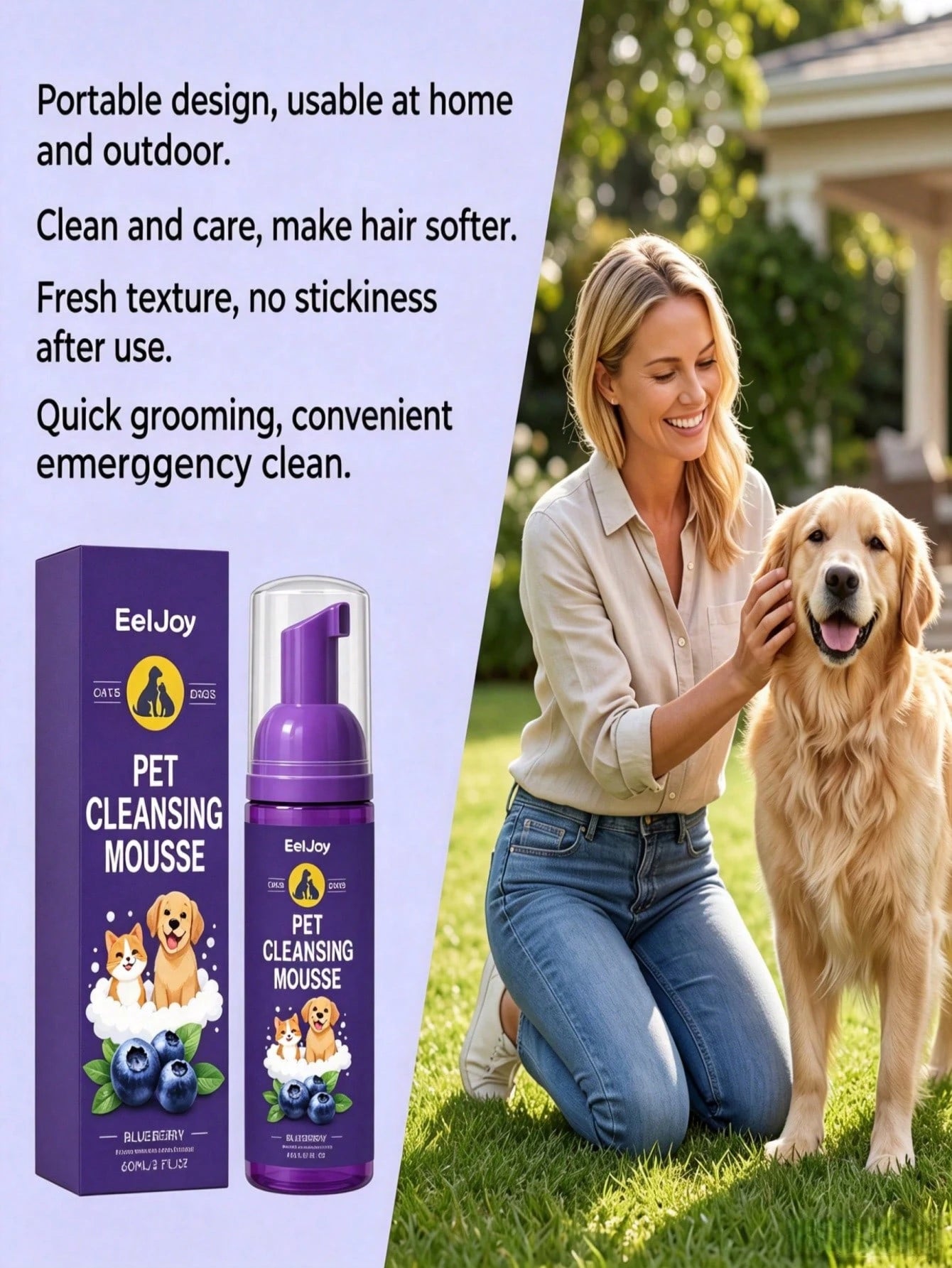 Waterless Pet Shampoo Foam | No-Rinse Dry Cleanser for Cats & Dogs (60ml)