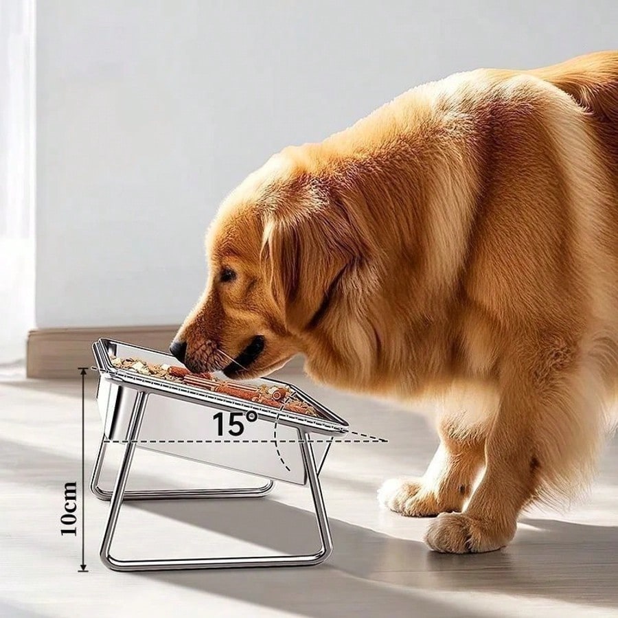2000ml Stainless Steel Dog Bowl – Elevated Tilted Neck-Relief Feeder
