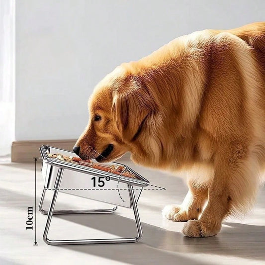 2000ml Stainless Steel Dog Bowl – Elevated Tilted Neck-Relief Feeder