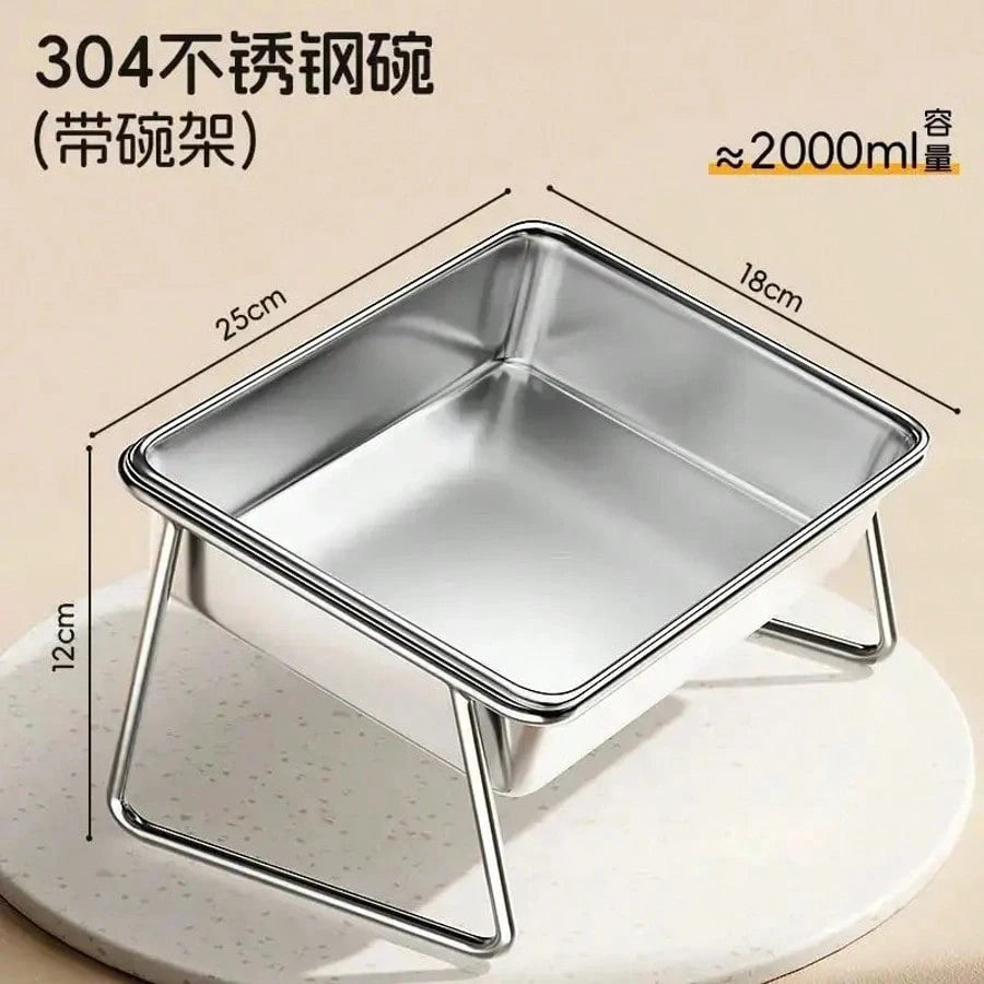 2000ml Stainless Steel Dog Bowl – Elevated Tilted Neck-Relief Feeder