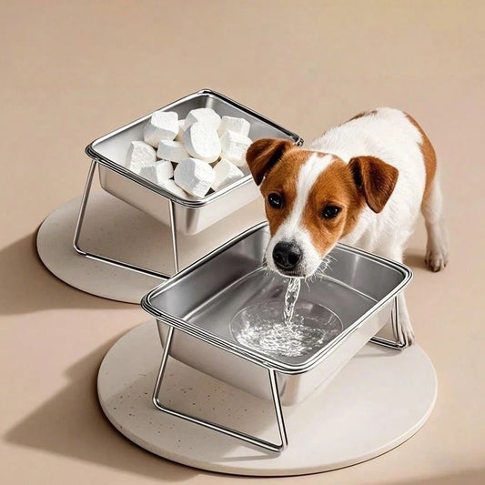 2000ml Stainless Steel Dog Bowl – Elevated Tilted Neck-Relief Feeder
