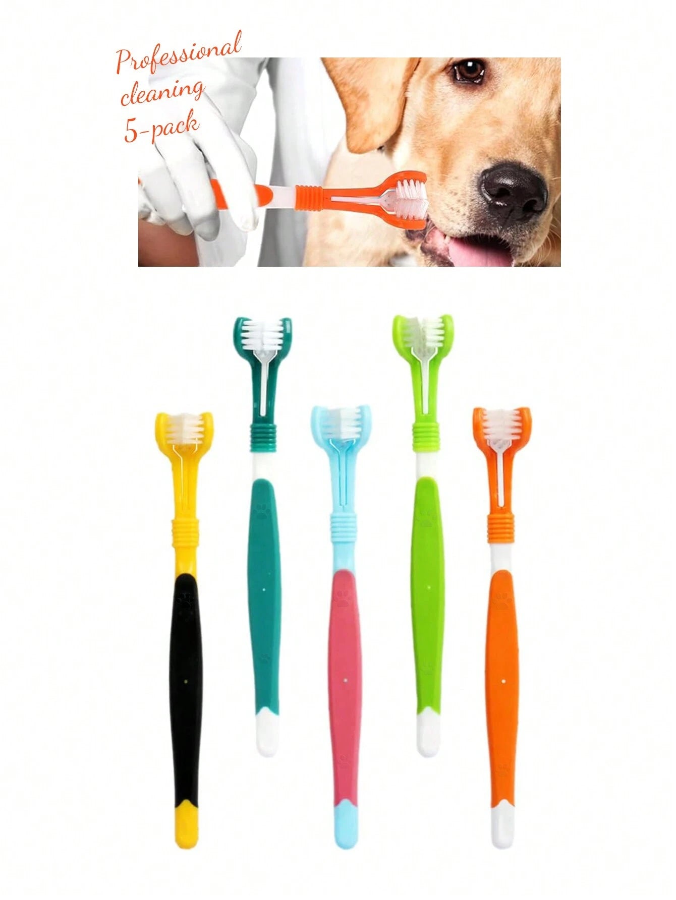 3-Sided Dog & Cat Toothbrush Kit – Pet Finger Toothbrush & Dental Care (set of 5 pieces)