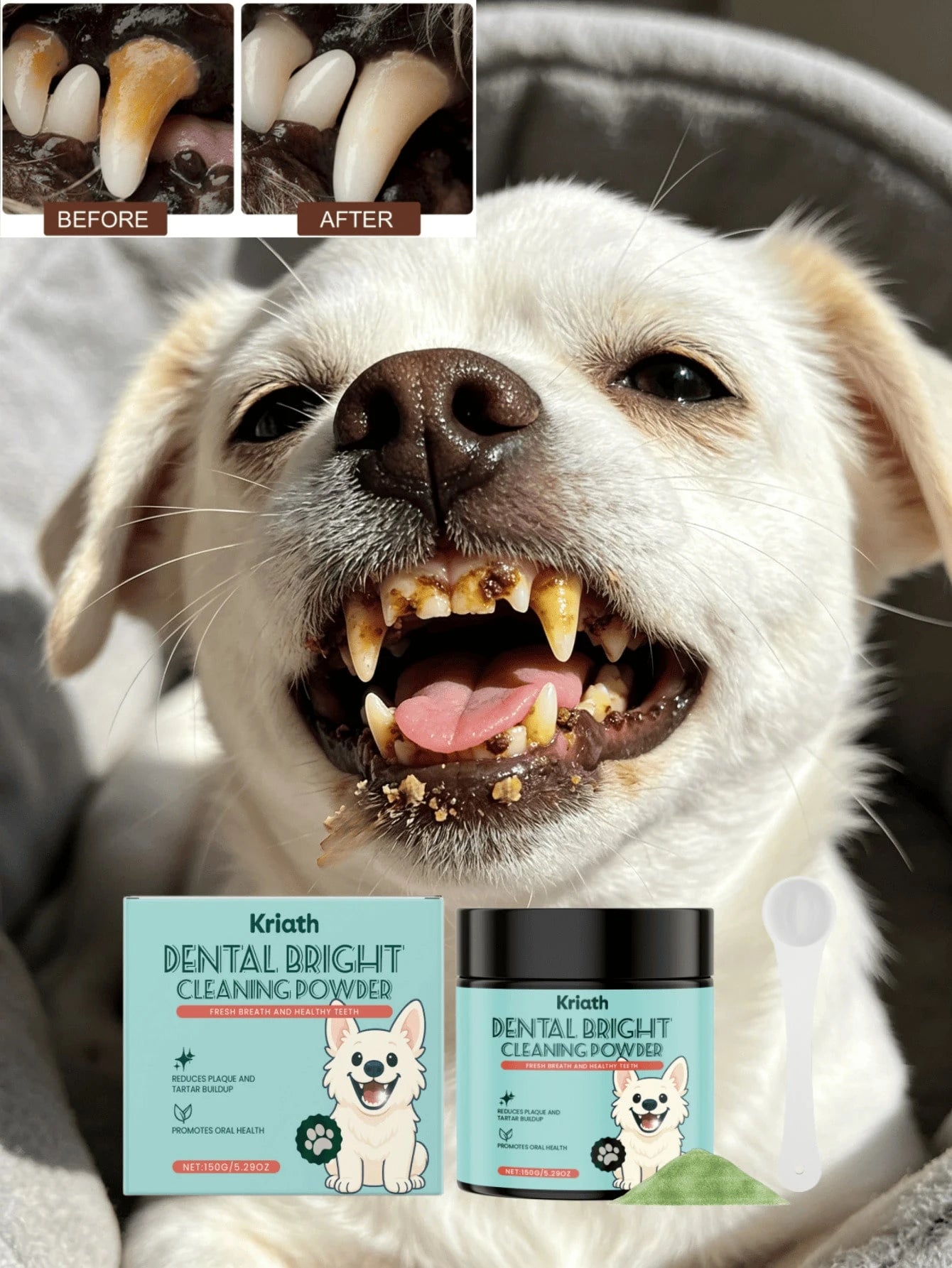 Dog Tooth Cleaning Powder – Daily Dental Care for Fresh Breath & Clean Teeth