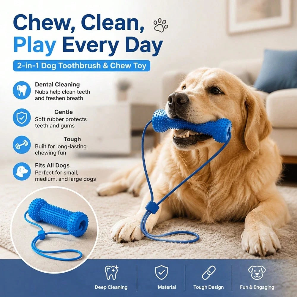 Rope Dog Chew Toy & Toothbrush – Interactive Dental Cleaning Toy