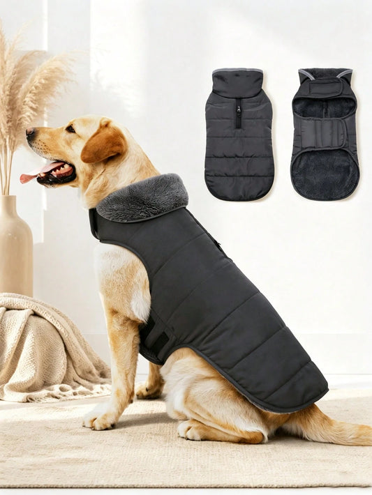 Warm Winter Dog Coat with Wool Lining | Windproof Jacket for Medium & Large Dogs