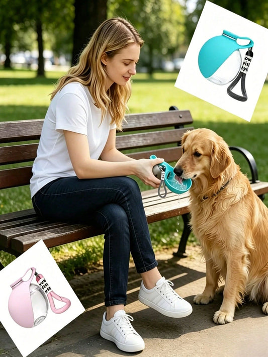 Portable Dog Water Bottle with Foldable Silicone Bowl | Leak-Proof Travel Water Dispenser