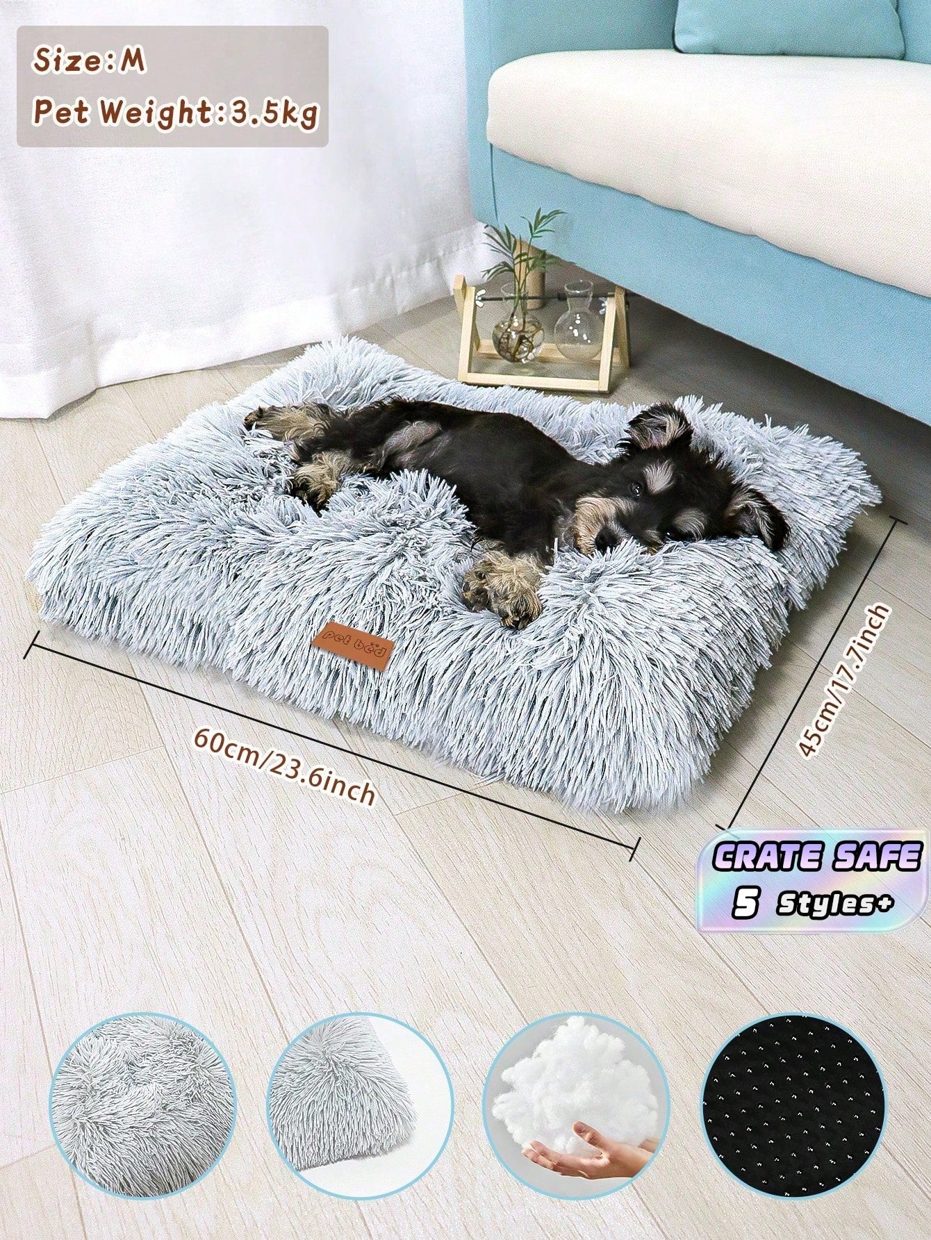 Washable Plush Pet Crate Bed – Anti-Slip Cozy Dog & Cat Bed
