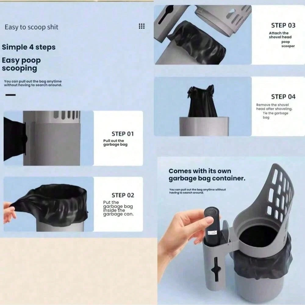 Detachable Cat Litter Scoop with Waste Storage Box & Trash Bags – Large Capacity Durable PP Pet Cleaning Tool