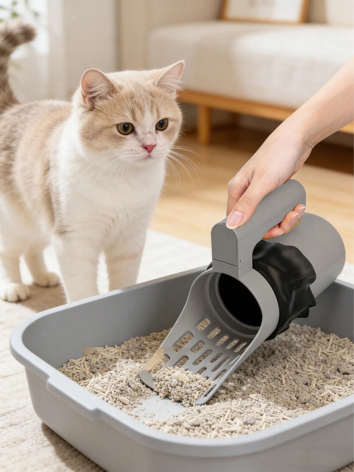 Detachable Cat Litter Scoop with Waste Storage Box & Trash Bags – Large Capacity Durable PP Pet Cleaning Tool