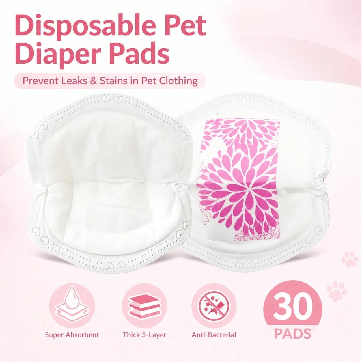 Disposable Female Dog Diapers | Leak-Proof Absorbent Heat Diapers (Pack of 30)