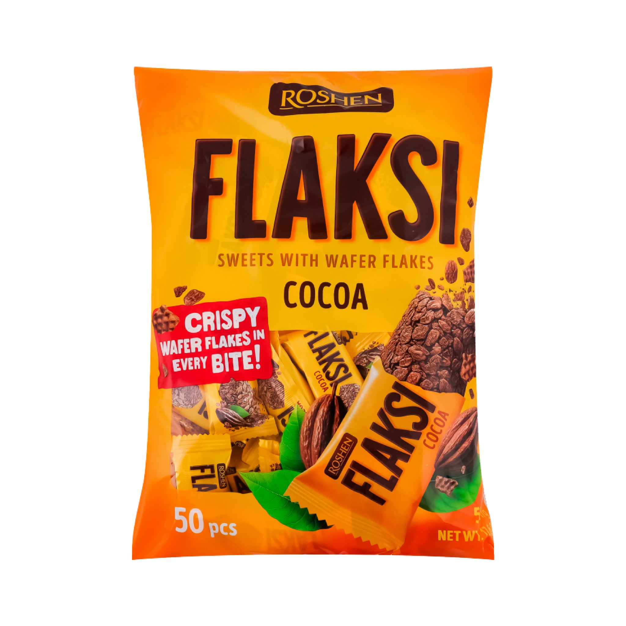 ROSHEN Flaksi crispy wafer flakes combined with creamy cocoa filling (500g)